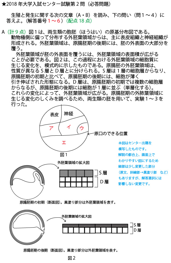 朝倉幹晴公式サイト » ★2018年大学入試センター「生物」第2問（生殖と発生）問題・解答・解説・追加説明